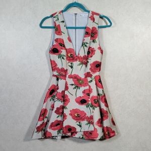 03561 Alice + Olivia tan with red poppies sleeveless v-neck dress 0